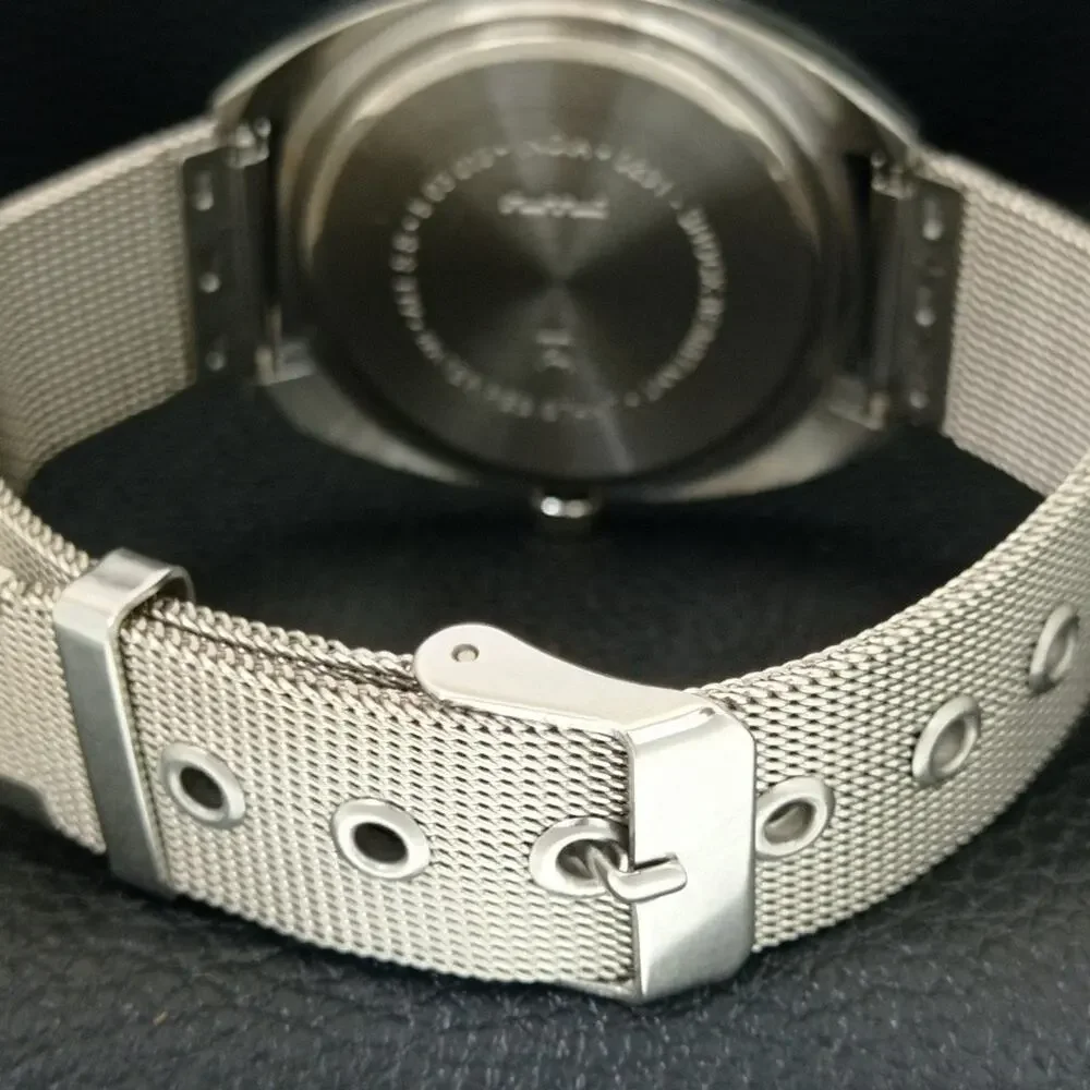 Vintage 1988 HMT Manual Wound Mens Silver Watch & Green accents